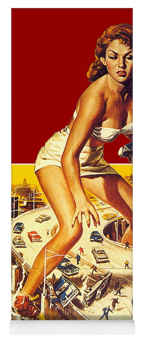 Attack Yoga Mat featuring the mixed media ''Attack of the 50ft Woman'', 1958 - 3d movie poster by Movie World Posters