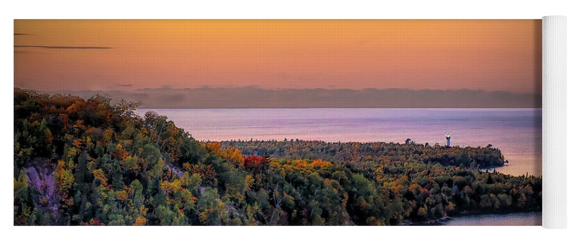 Au Sable Yoga Mat featuring the photograph Au Sable Sunset on Lake Superior by Cheryl Strahl