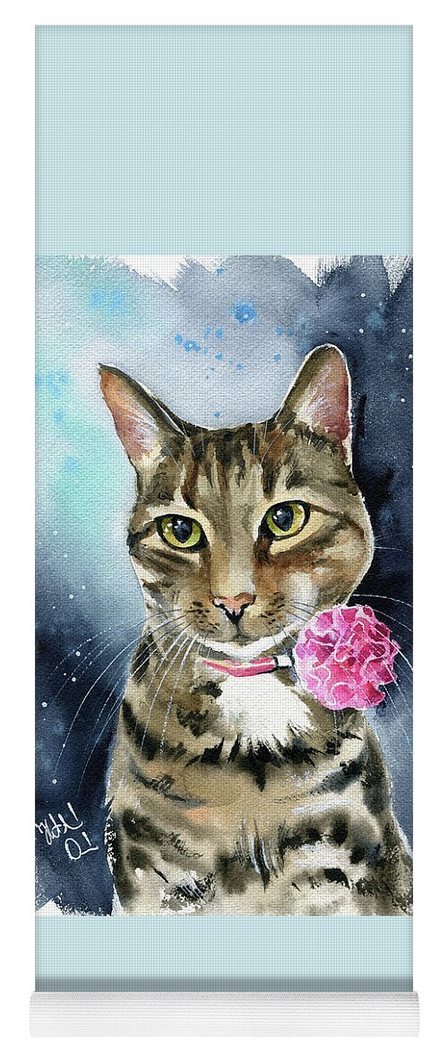 Cats Yoga Mat featuring the painting Auntie Sally Tabby Cat Painting by Dora Hathazi Mendes
