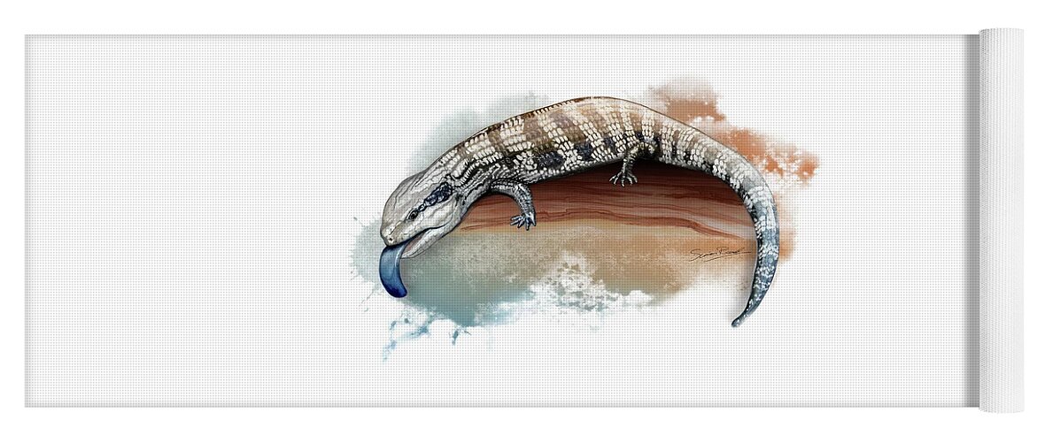 Art Yoga Mat featuring the painting Australian Blue Tongue Lizard by Simon Read