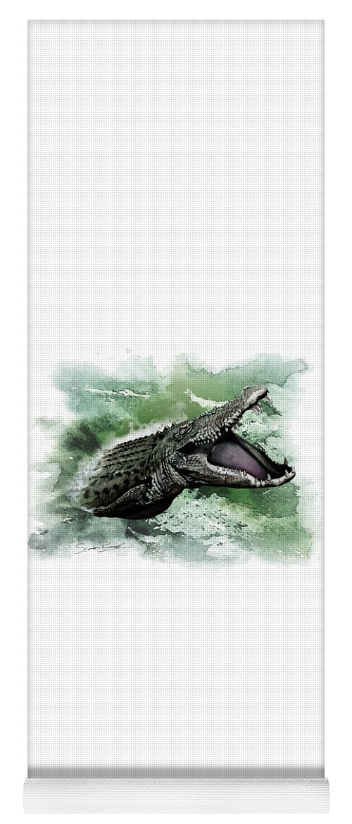 Art Yoga Mat featuring the painting Australian Saltwater Crocodile by Simon Read