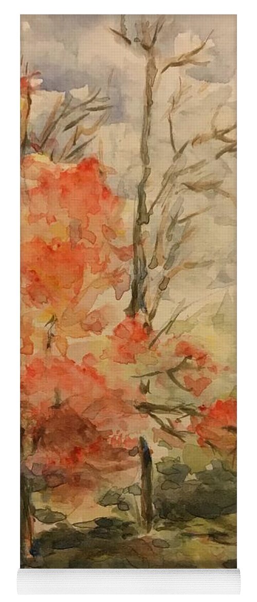 Autumn Yoga Mat featuring the painting Autumn along Mississauga Rd. by Milly Tseng