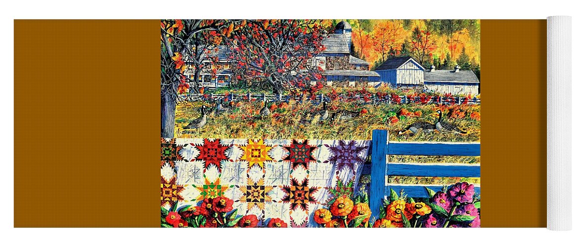 Autumn Yoga Mat featuring the painting Autumn Farm by Diane Phalen