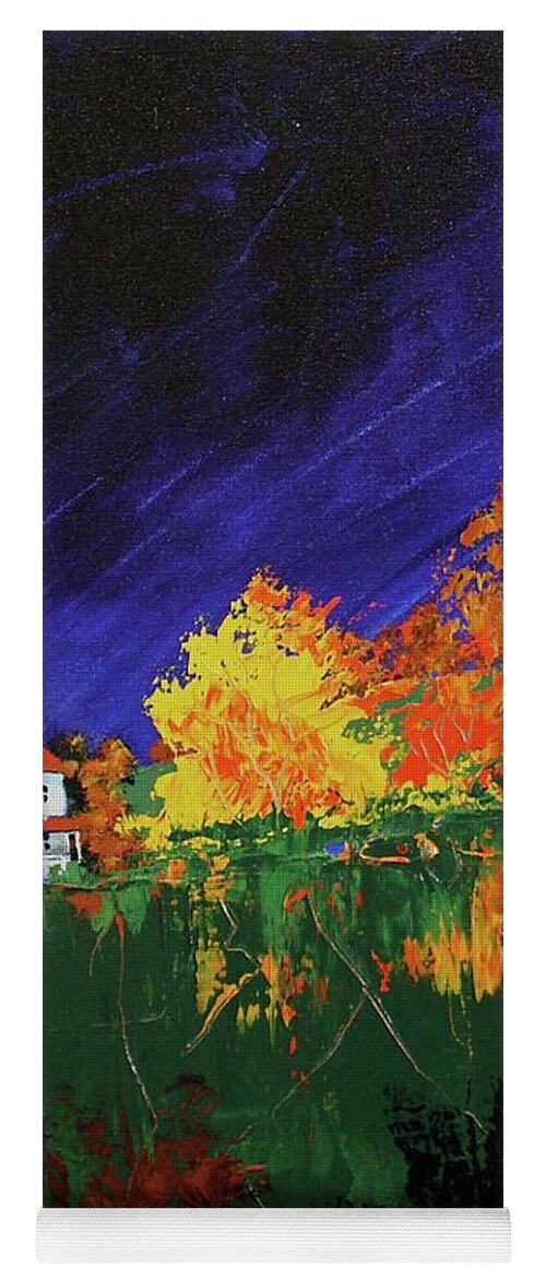 Landscape Yoga Mat featuring the painting Autumn FArmhouse by William Renzulli