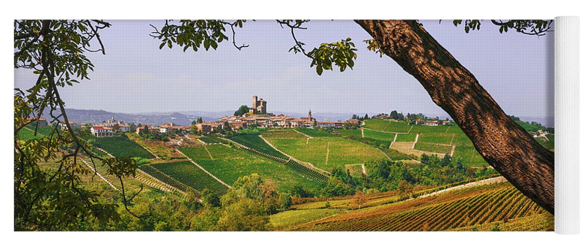 Vineyards Yoga Mat featuring the photograph Autumn in Langhe, Vineyards and a tree. Italy by Stefano Orazzini