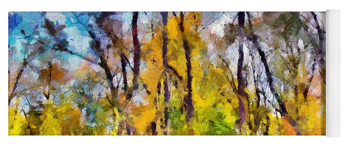 Trees Yoga Mat featuring the mixed media Autumn in the Park by Christopher Reed