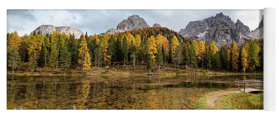 Autumn Yoga Mat featuring the photograph Autumn landscape with mountains and trees by Michalakis Ppalis