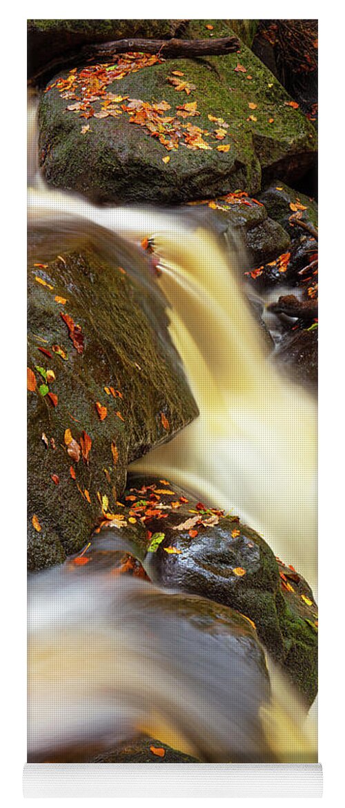 Autumn Leaves Yoga Mat featuring the photograph Autumn Leaves and Waterfall detail at Padley Gorge, Peak District National Park, Derbyshire, England by Neale And Judith Clark