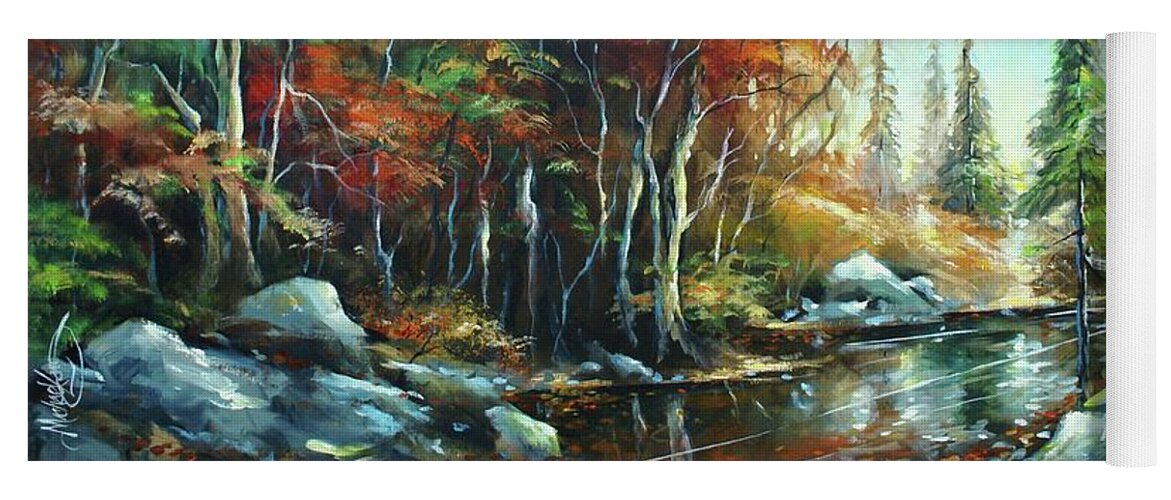Landscape Yoga Mat featuring the painting Autumn Light by Michael Lang
