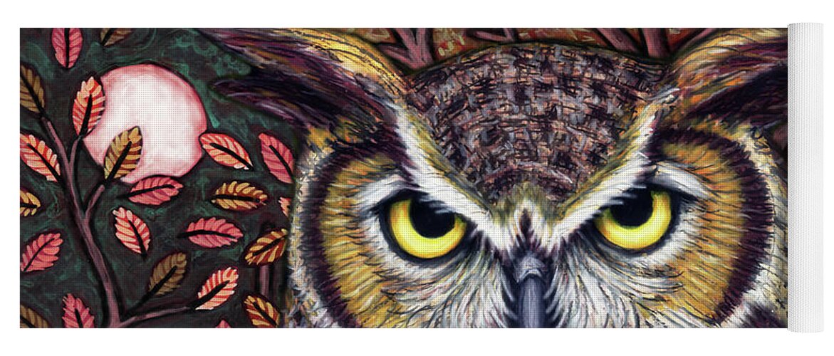 Owl Yoga Mat featuring the painting Autumn Owl Moon by Amy E Fraser