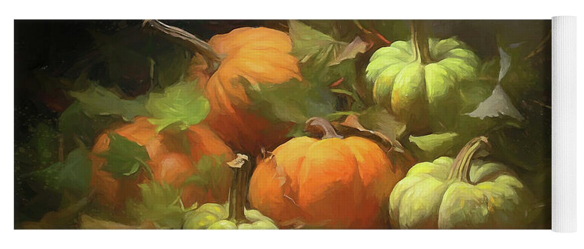 Pumpkins Yoga Mat featuring the painting Autumn Pumpkins by Tina LeCour