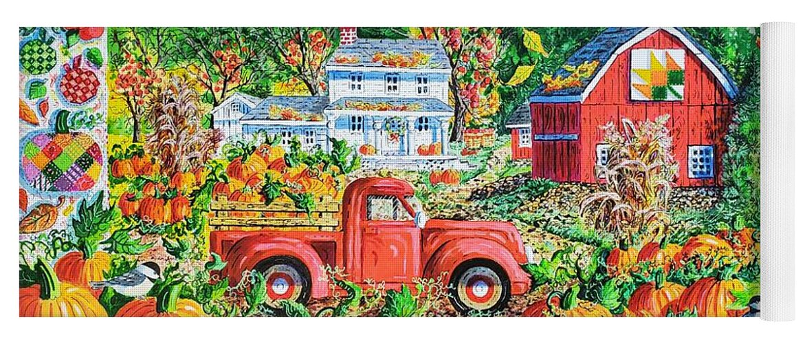 Autumn Yoga Mat featuring the painting Autumn Red Truck and Barn by Diane Phalen