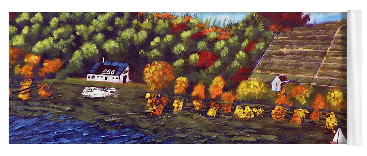 Fall Yoga Mat featuring the painting Autumn River Reflections by Frank Littman