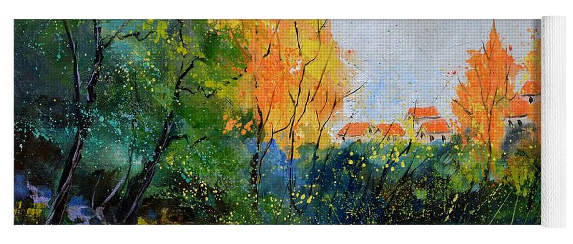 Landscape Yoga Mat featuring the painting Autumnal quiet waters by Pol Ledent