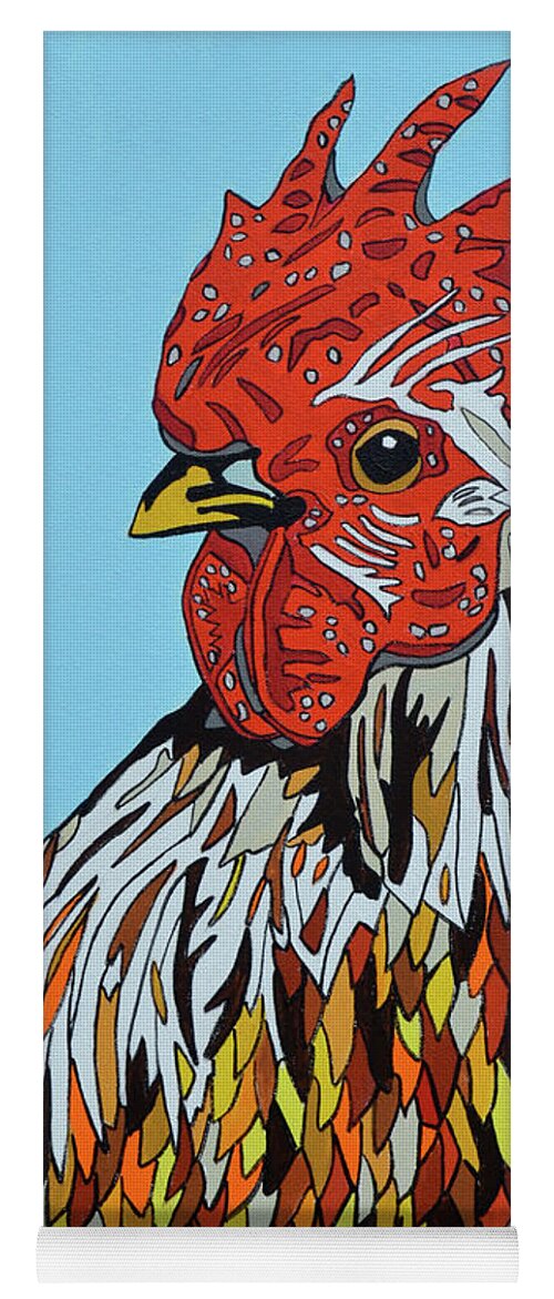 Rooster Chickens Farm Animals Birds Yoga Mat featuring the painting Autumnus by Mike Stanko