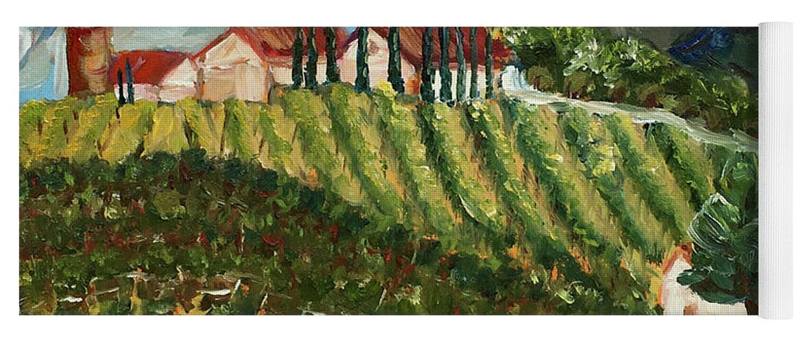 Avensole Winery Yoga Mat featuring the painting Avensole Vineyard and Winery Temecula by Roxy Rich