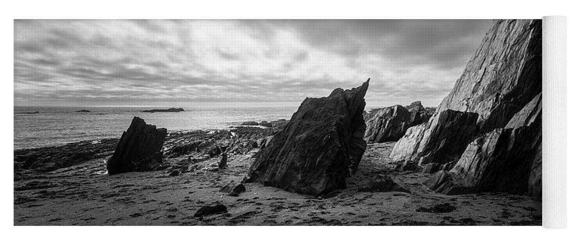 Devon Yoga Mat featuring the photograph Ayrmer Cove South Hams Deven south west coast path black and white 2 by Sonny Ryse