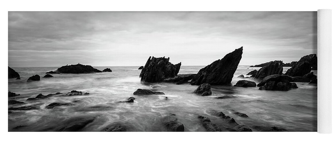 Devon Yoga Mat featuring the photograph Ayrmer Cove South Hams Deven south west coast path black and white 3 by Sonny Ryse