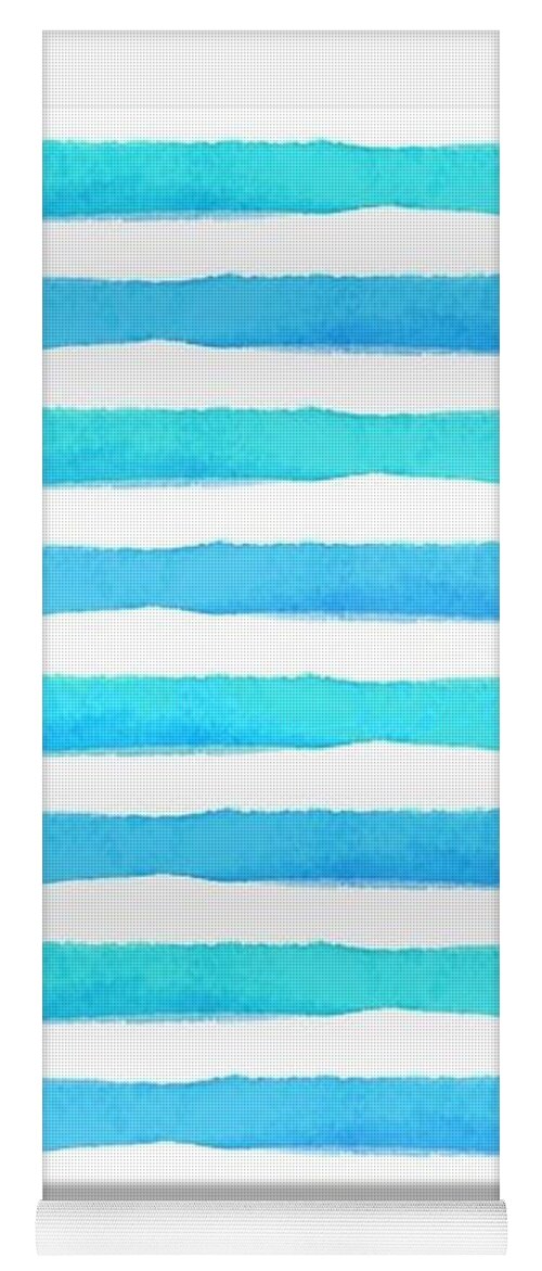 Azure Blue Yoga Mat featuring the painting Azure strapes - abstract by Vesna Antic
