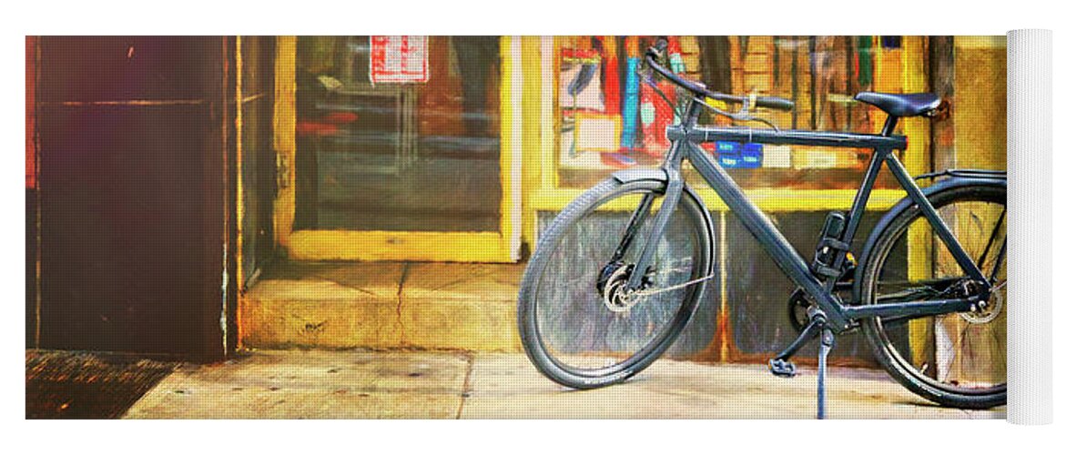 New York Yoga Mat featuring the photograph B and B Shoe Bicycle by Craig J Satterlee