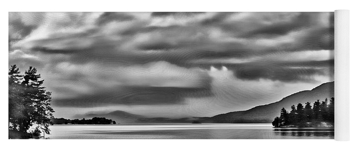 Storm Yoga Mat featuring the photograph B and W Storm Clouds Over Lake George by Russ Considine
