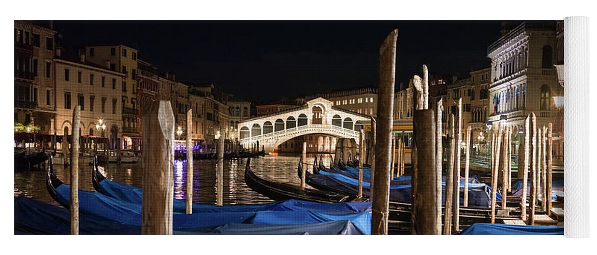 Rialto Yoga Mat featuring the photograph B0003178 - Rialto and briccole in the night, Venice by Marco Missiaja