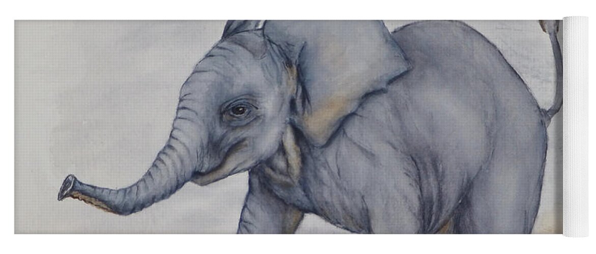 The Playroom Yoga Mat featuring the painting Baby Elephant Run by Kelly Mills