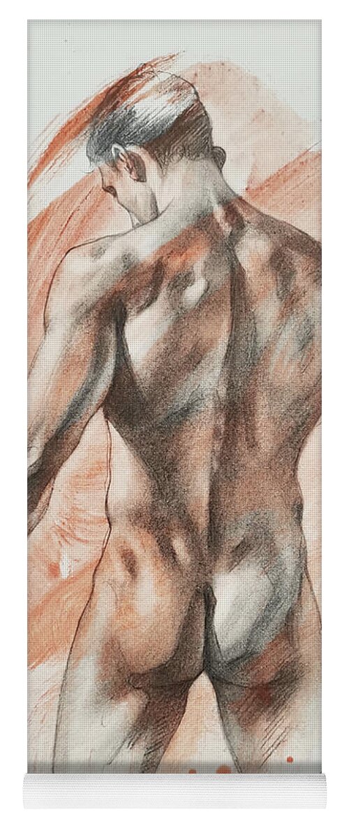 Male Nude Yoga Mat featuring the drawing Back of male nude #20121 by Hongtao Huang