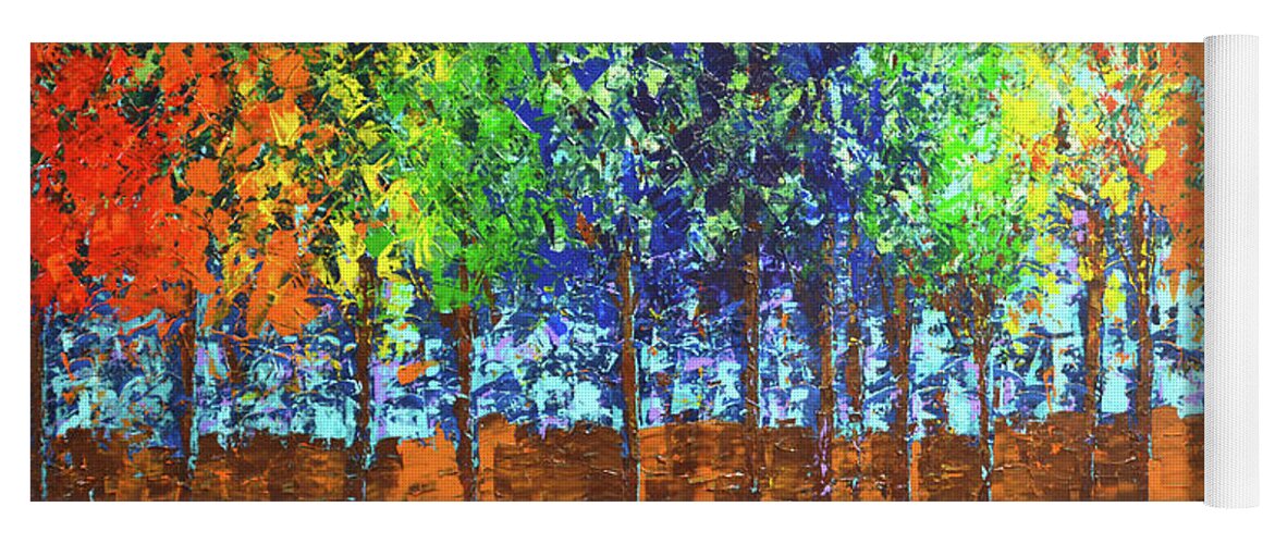  Yoga Mat featuring the painting Backyard Trees by Linda Bailey