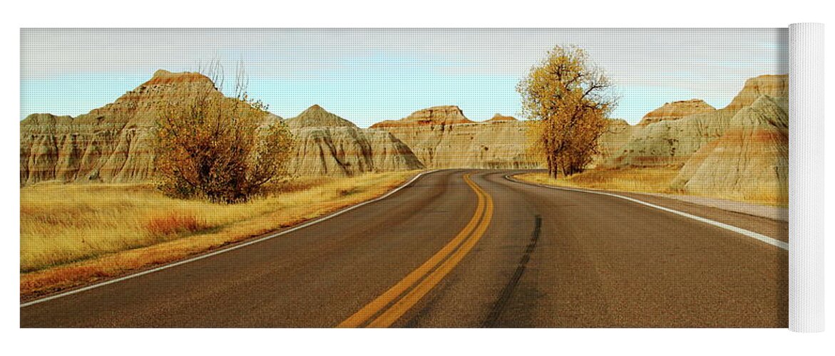 Badlands National Park Yoga Mat featuring the photograph Badland Blacktop by Lens Art Photography By Larry Trager