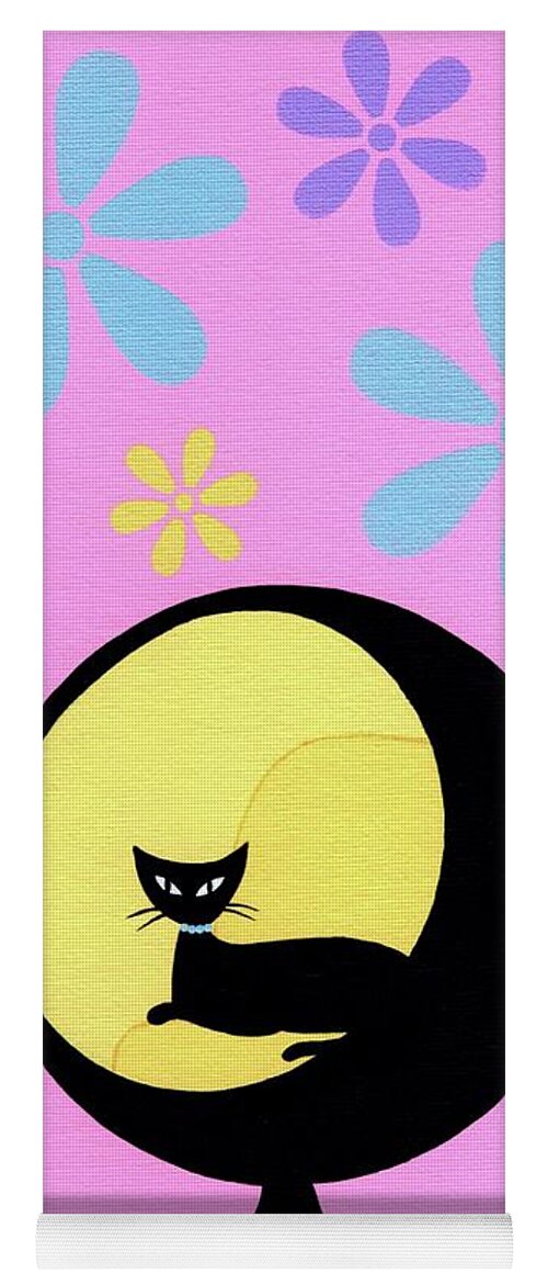Flower Power Yoga Mat featuring the painting Ball Chair on Pink with Happy Flowers by Donna Mibus