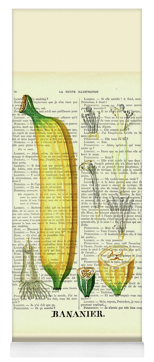 Banana Yoga Mat featuring the digital art Banana chart on antique book page by Madame Memento