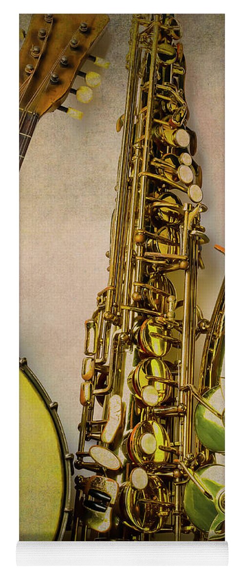  Sax Yoga Mat featuring the photograph Banjo And Saxophone by Garry Gay