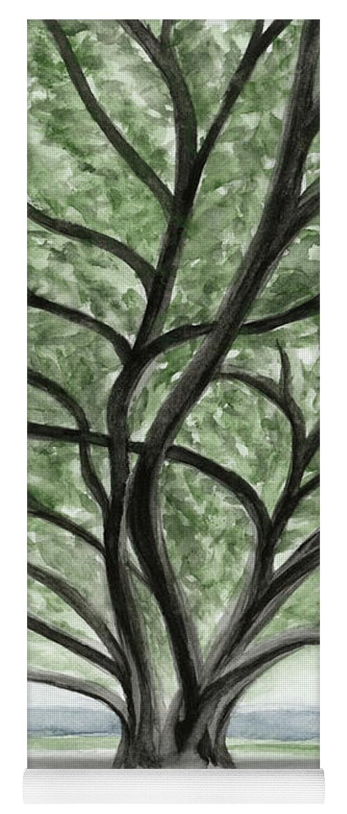Green Yoga Mat featuring the painting Banyan Tree Lahaina by Rachel Elise
