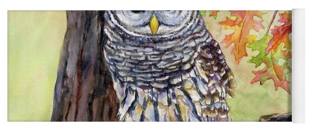 Barred Owl Yoga Mat featuring the painting Barred Owl by Hailey E Herrera