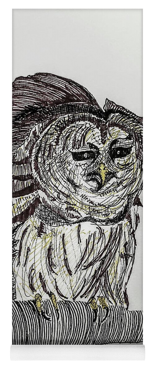 Hooting Yoga Mat featuring the drawing Barred Owl by Mary Capriole