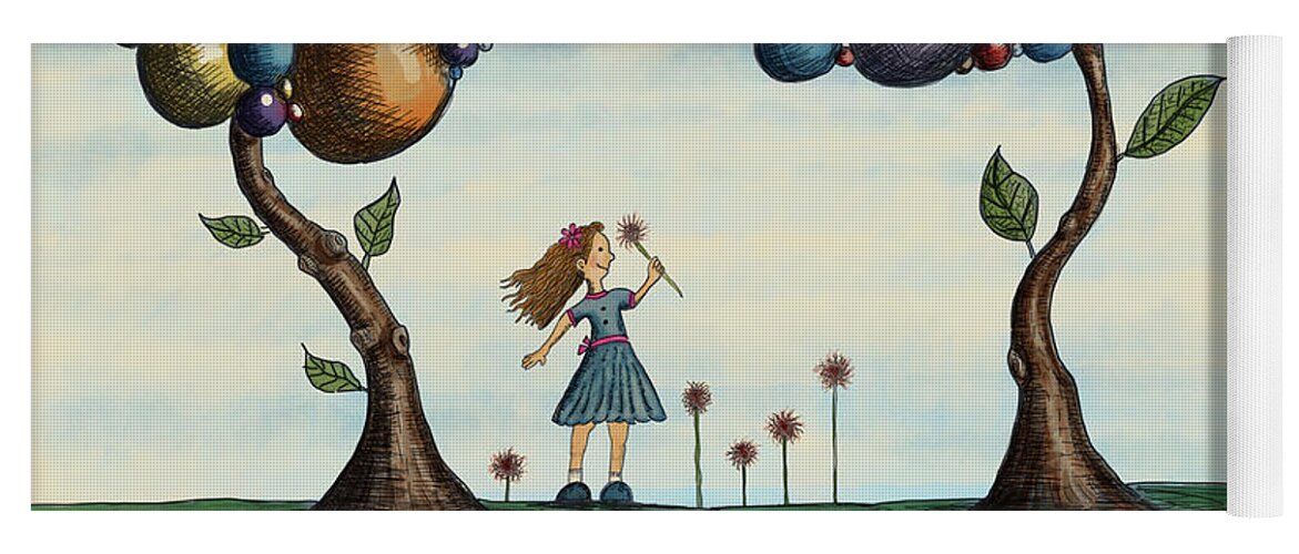 Illustration Yoga Mat featuring the drawing Basie and the Gumball Trees by Christina Wedberg