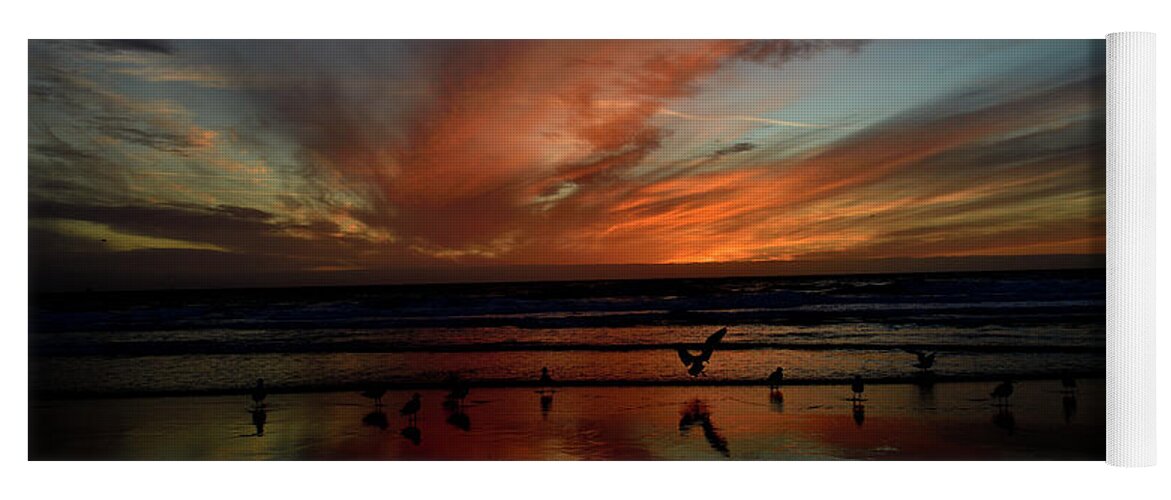 Beach Yoga Mat featuring the photograph Beach Birds and Sunset at Moss Landing by Amazing Action Photo Video