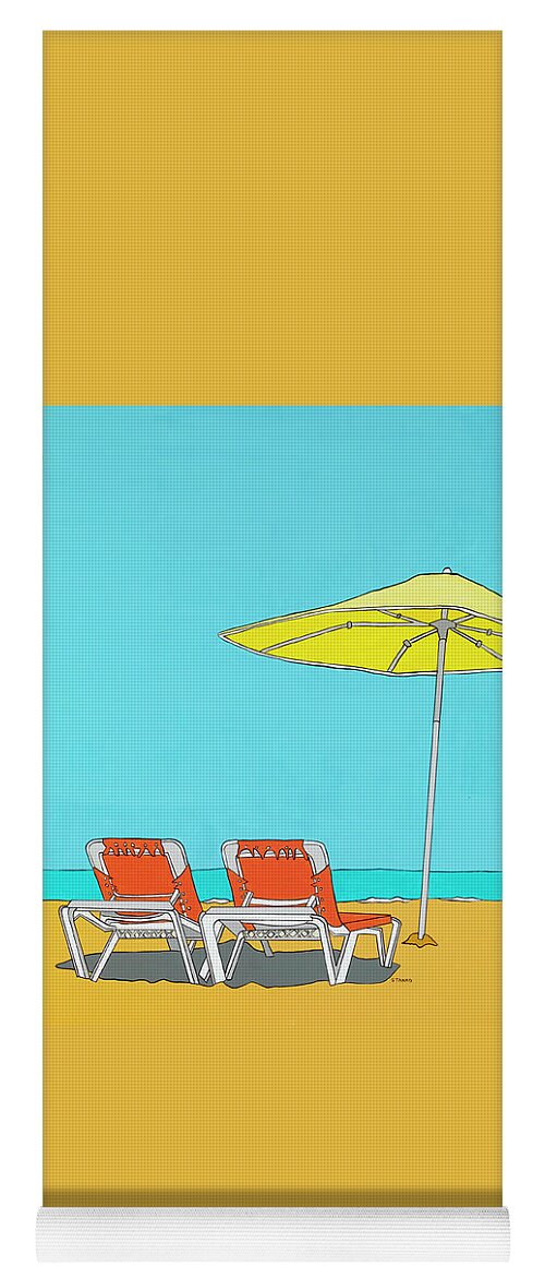 Orange Beach Chairs Water Longisland Montauk Florida Capecod Yoga Mat featuring the painting Beach Chairs by Mike Stanko