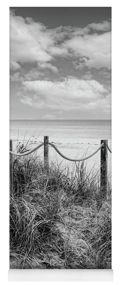 Black Yoga Mat featuring the photograph Beach Dunes Trail Black and White by Debra and Dave Vanderlaan