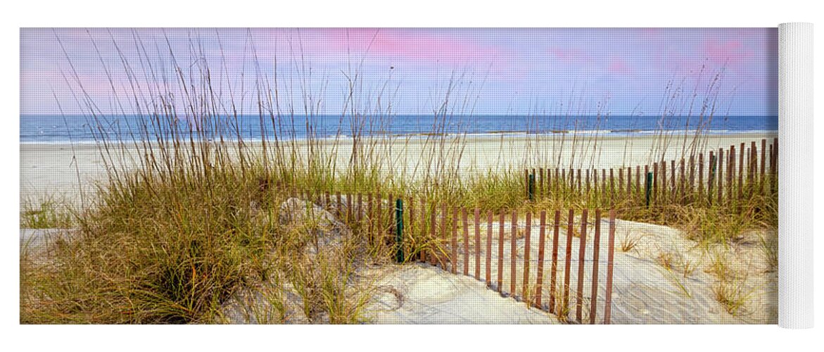 Clouds Yoga Mat featuring the photograph Beach Fences on the Sand Dunes by Debra and Dave Vanderlaan