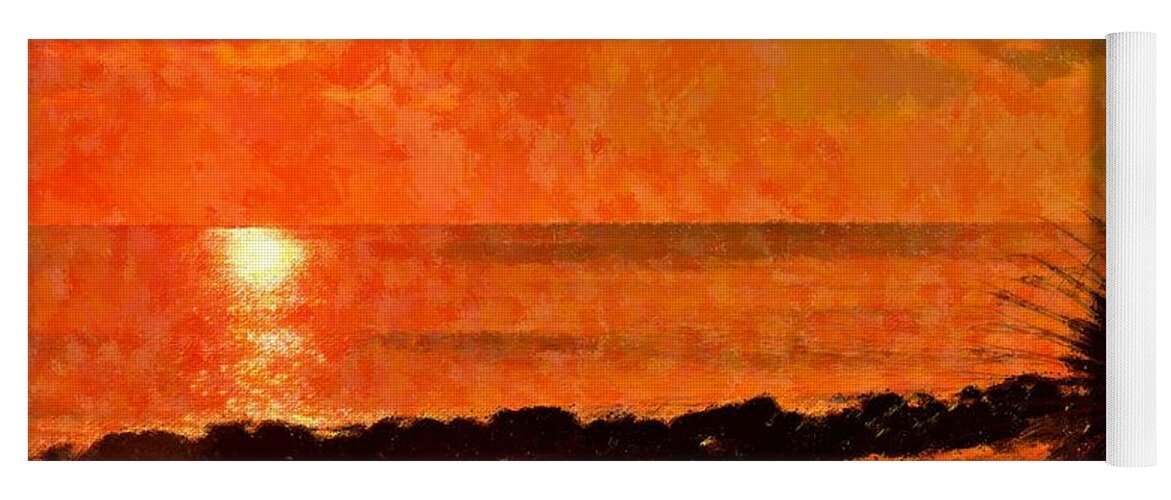 Abstract Yoga Mat featuring the mixed media Beach Orange by Florene Welebny