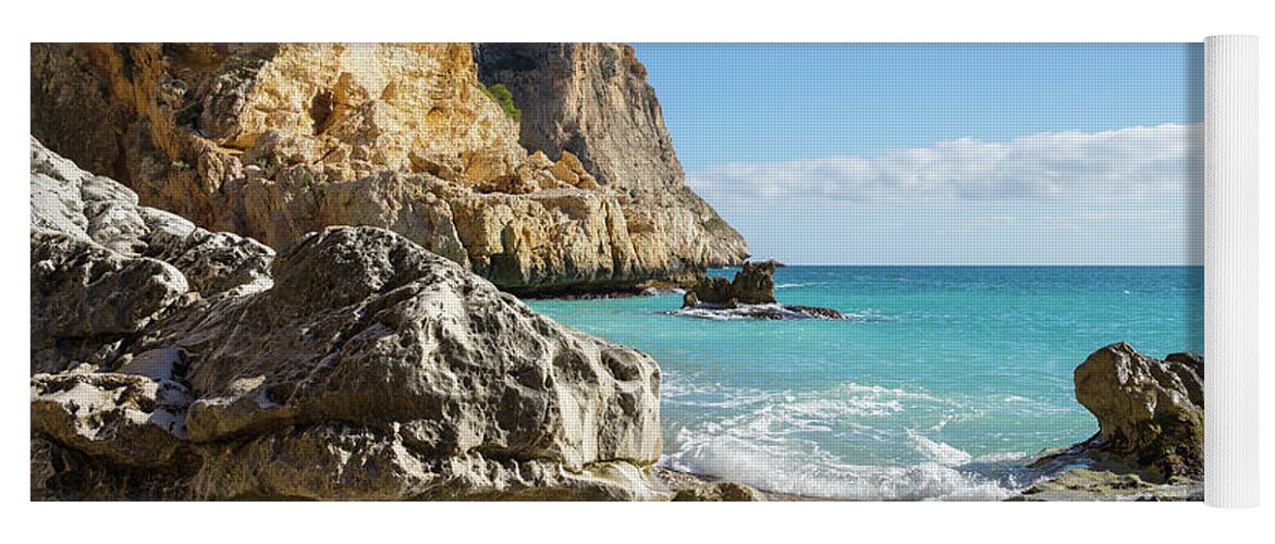 Cove Yoga Mat featuring the photograph Beach, Sun and Mediterranean Sea - Cala Moraig 2 by Adriana Mueller