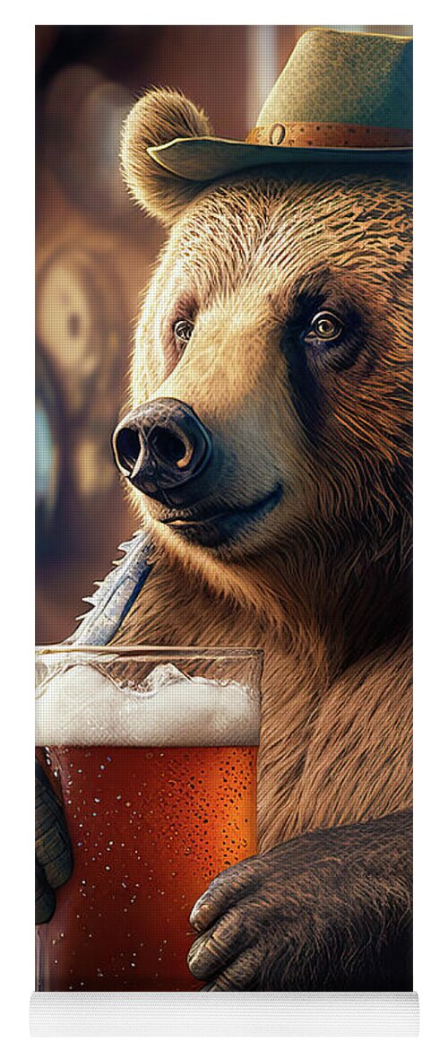 Bear Yoga Mat featuring the digital art Bear Beer Buddy 02 by Matthias Hauser