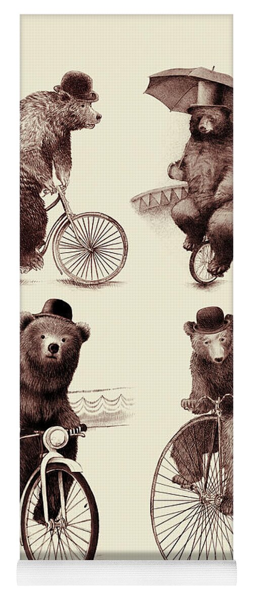 Bears Yoga Mat featuring the drawing Bears on Bicycles by Eric Fan