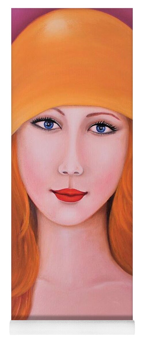 Wall Art Home Décor Lady Face Portrait Yellow Hat Women Portrait Gift Idea Oil Art Canvas Oil Painting Wall Decoration Lovely Lady Beautiful Eyes Art For Sale Yoga Mat featuring the painting Beautiful Arina by Tanya Harr