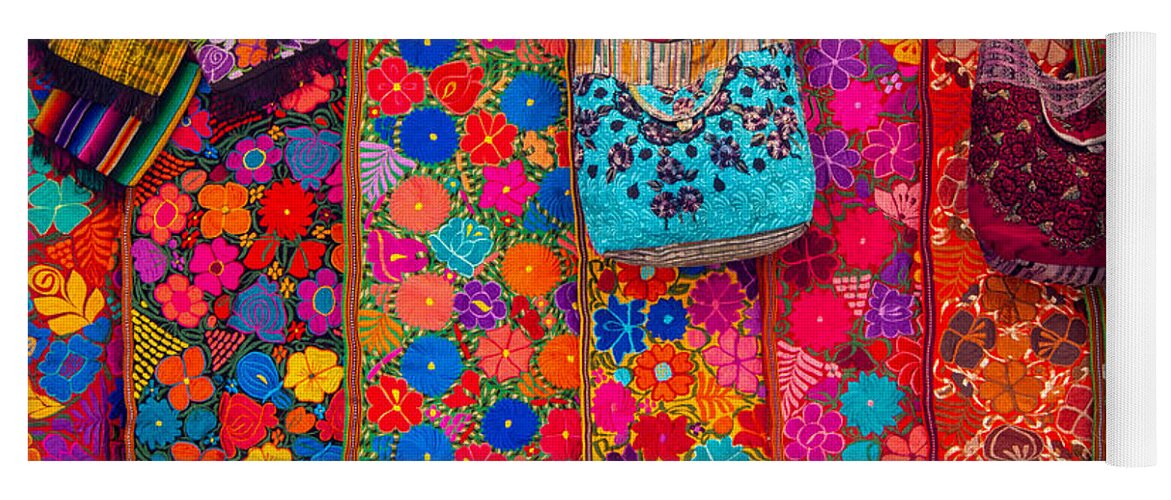 Color Yoga Mat featuring the photograph Beautiful Flowers at the Otavalo Market in Ecuador by L Bosco