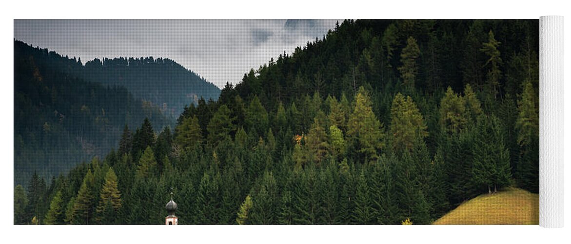 Dolomite Mountains Yoga Mat featuring the photograph Beautiful small Alpine church in Italy. by Michalakis Ppalis