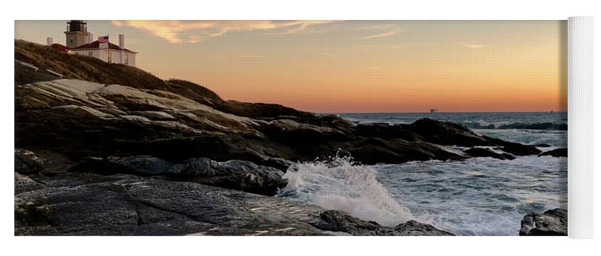 Lighthouse Yoga Mat featuring the photograph Beavertail Light Sunset #1 by Mark Truman