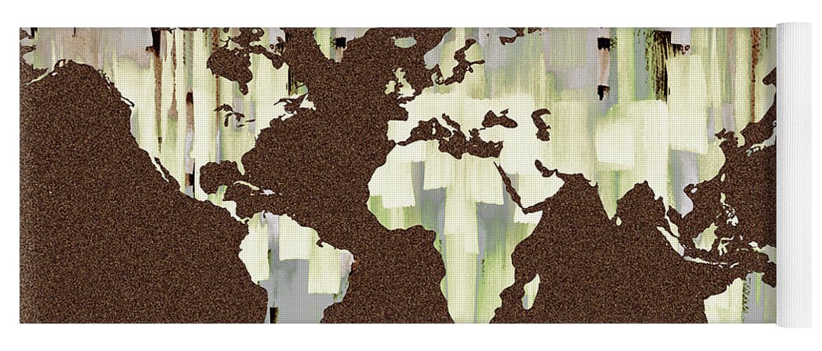 World Map Yoga Mat featuring the painting Beige On Brown Stone World Map Silhouette by Irina Sztukowski